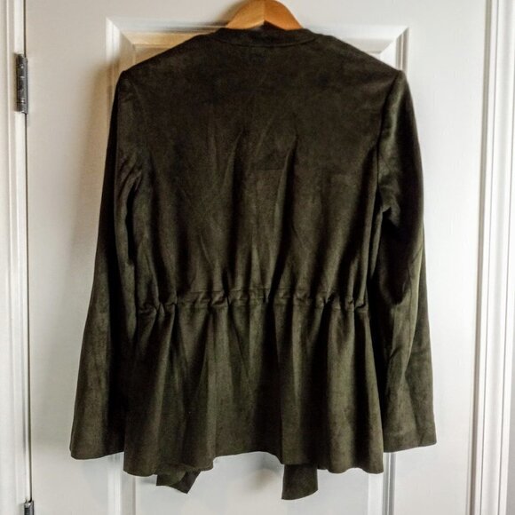 Neiman Marcus Olive Green Faux Suede Waterfall Drape Jacket - Picture 2 of 5